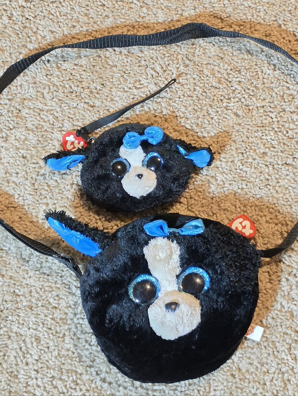Ty Beanie Boos Black & Blue Plush Crossbody Bag Duo